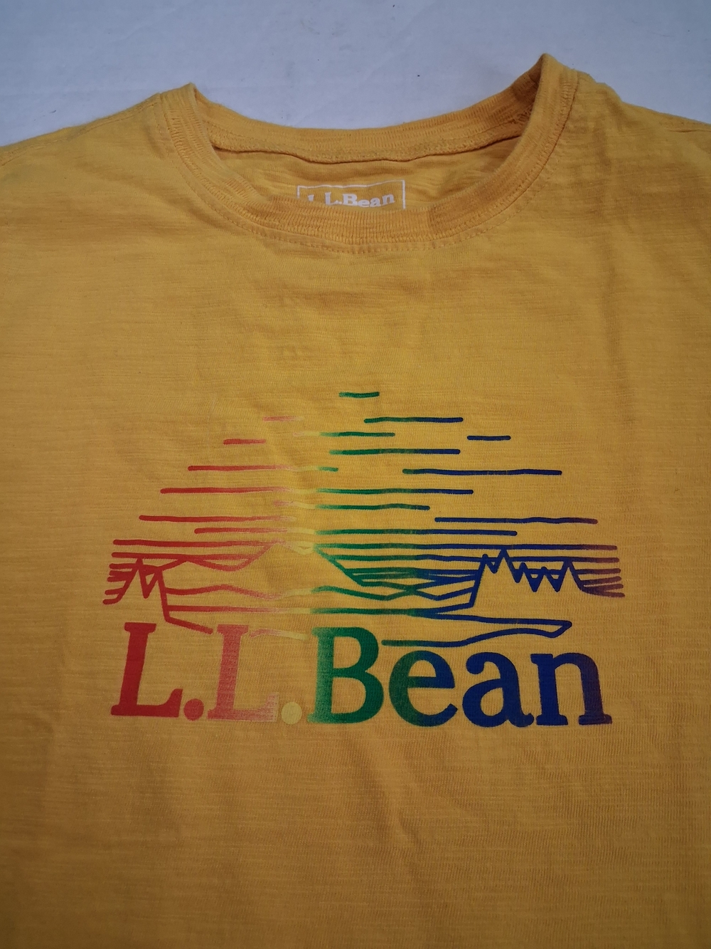 L.L. Bean Boys Yellow Short-Sleeve Logo Tee with Rainbow Graphic 6/7 - Picture 2 of 4